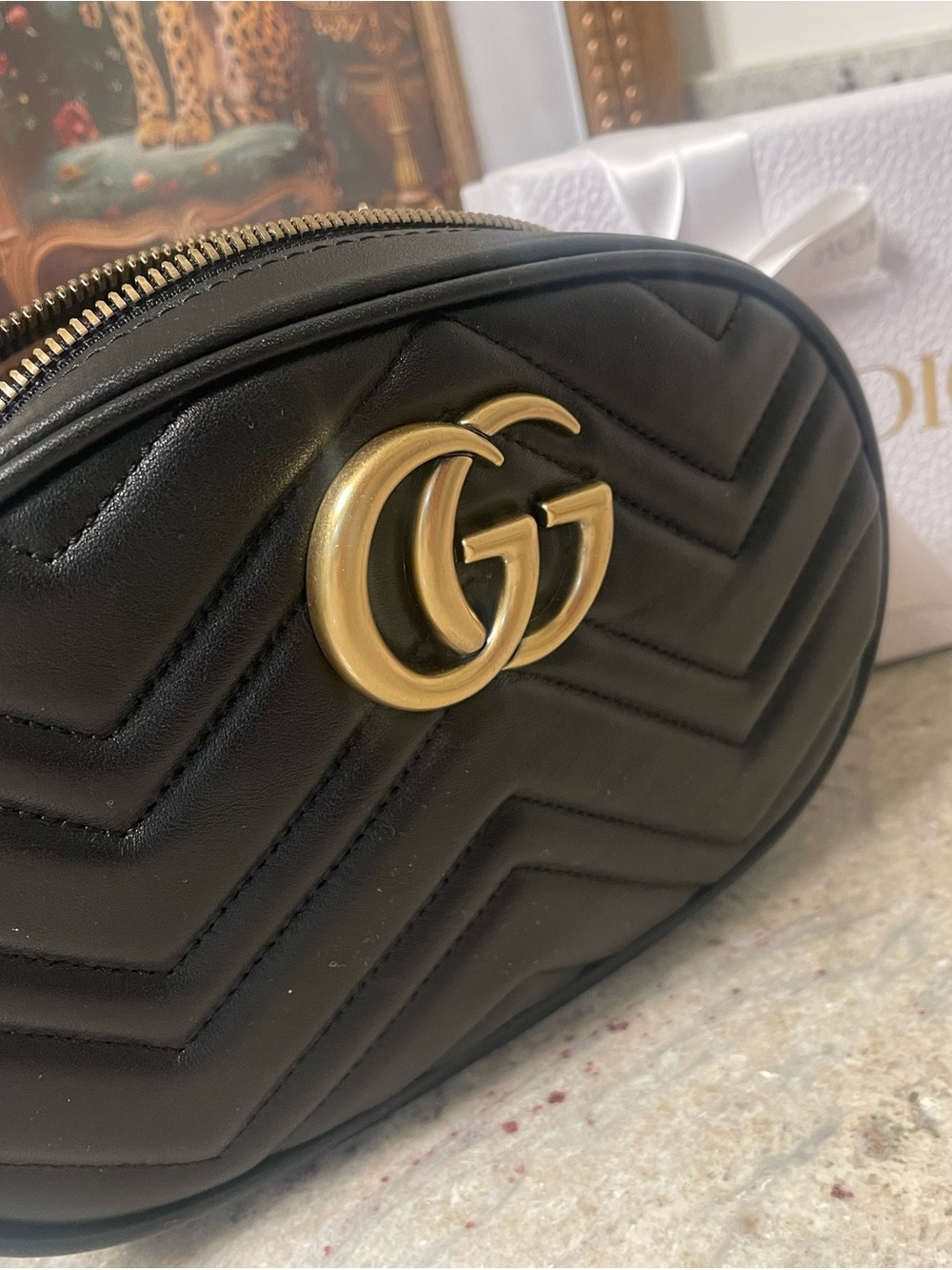 Gucci Black Quilted Leather Belt Bag with Gold GG Logo( belt missing) - Picture 4 of 6